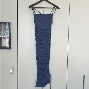 Elegant Blue Ruched Dress